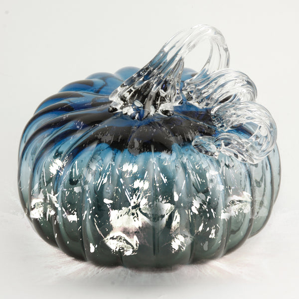 Large Blue & Gray Ombre Pumpkin w/ White String LED Lights