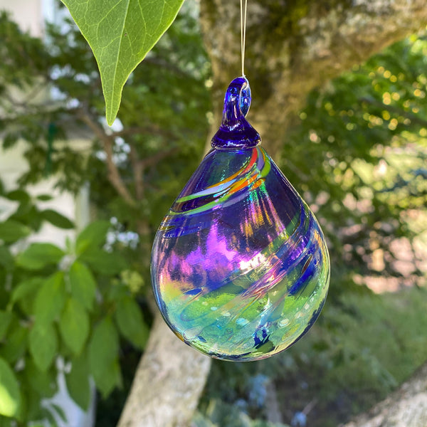 cobalt rainbow swirl classic raindrop ornament